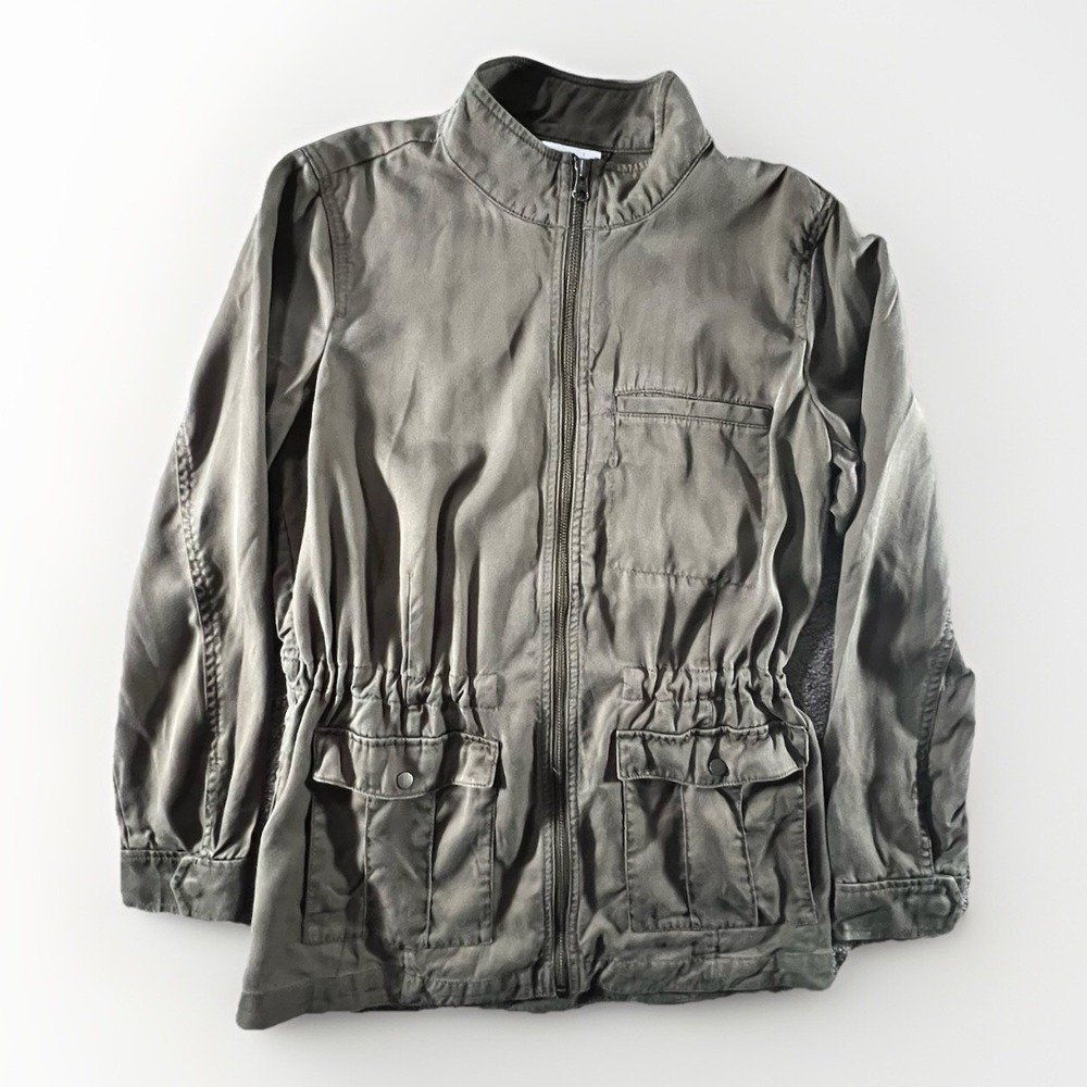 J. Jill Utility Jacket Women XS Olive Green Tencel Lyocell Full Zip‎ Safari Mock